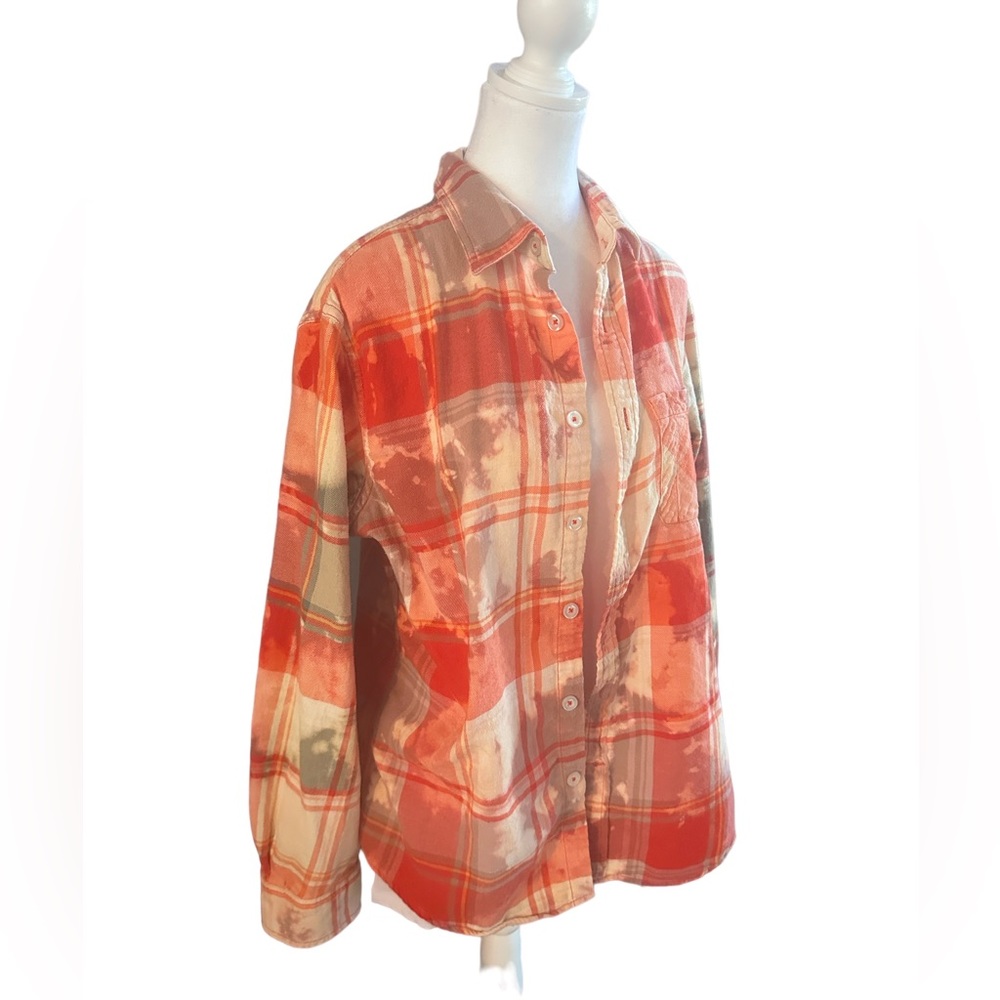 Upcycled DIY Custom Bleached Flannel Shirt size Medium (F60) - Picture 2 of 5